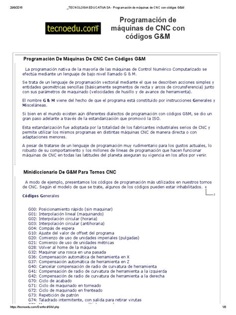 Programación de máquinas de CNC con códigos G&M.